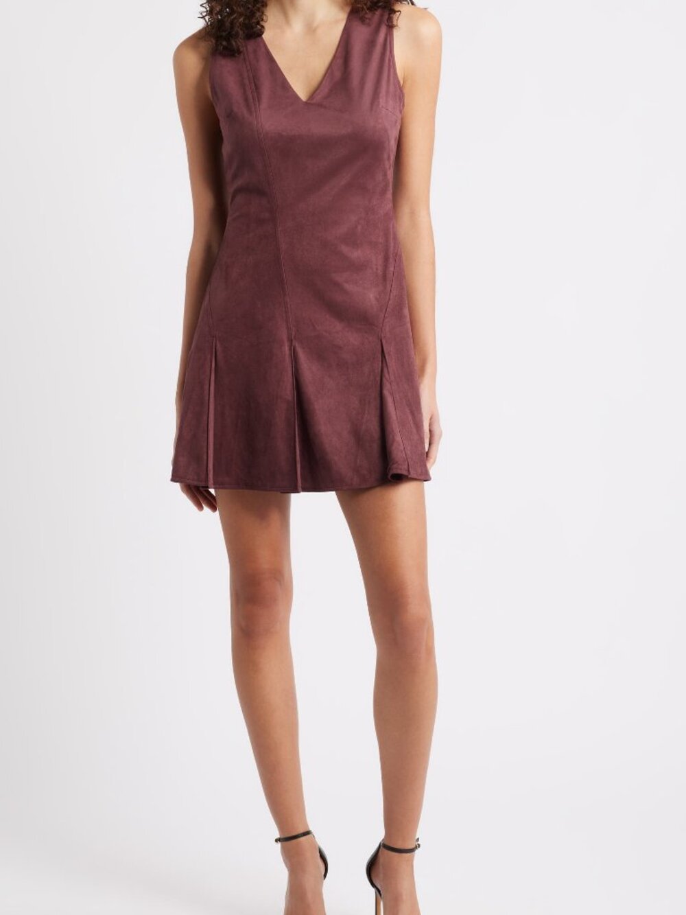 NWT EN SAISON Nelly faux suede flare minidress plum brown size L